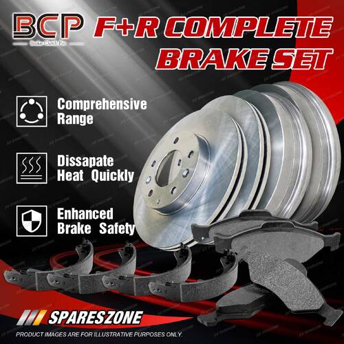 BCP Full Set Front Brake Rotors Pads + Rear Drums Shoes for Toyota Hilux TGN121