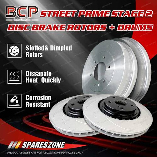 F+R Slotted Brake Rotors + Drums for Toyota Hilux GUN125 GUN126 GUN135 GUN136