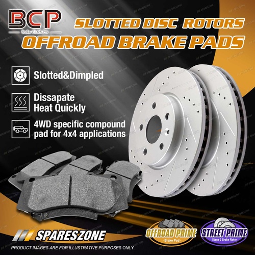 BCP Front Slotted Rotors + 4WD Disc Brake Pads for Mazda BT-50 2WD High Rider