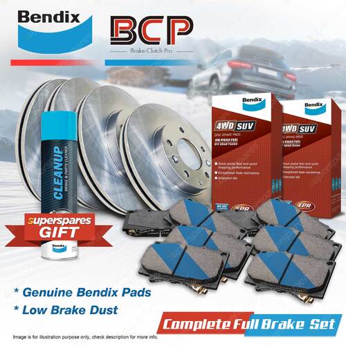 Front + Rear BCP Disc Rotors Bendix 4WD Brake Pads for Honda CR-V RE 2.4L ABS