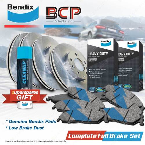 Front + Rear BCP Disc Rotors + Bendix HD Brake Pads for Kia Grand Carnival VQ