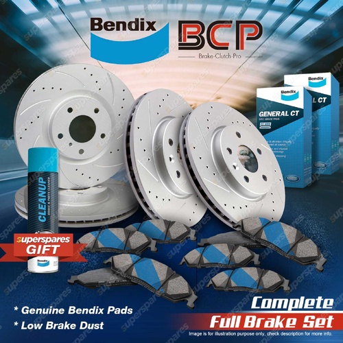 F + R BCP Slotted Brake Rotors Bendix Pads for Toyota Lexcen VN VP 3.8 With IRS