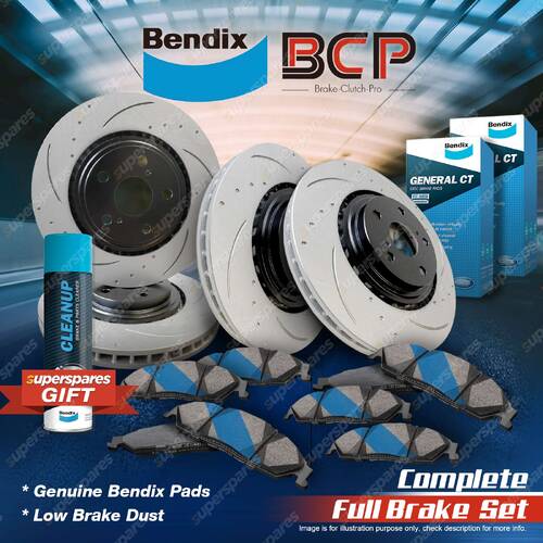 Front + Rear BCP Slotted Brake Rotors Bendix Brake Pads for Honda Accord CC 2WS