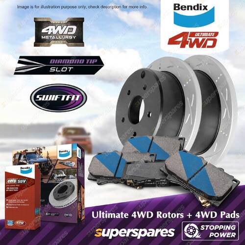 Bendix Front ULT4WD Disc Rotors + 4WD Brake Pads for Volkswagen Amarok S1B 10-On