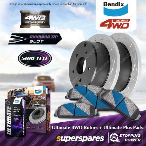 Bendix Rear ULT4WD Rotors ULT+ Brake Pads for Jeep Grand Cherokee WK WH 3.0 5.7L