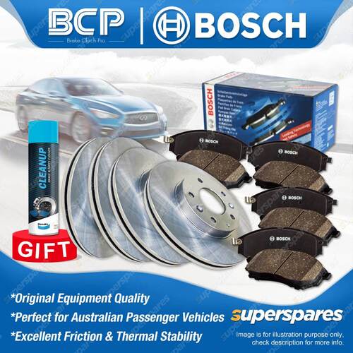 Front + Rear Disc Rotors Bosch Brake Pads for Mitsubishi Outlander ZE ZF 2.4L