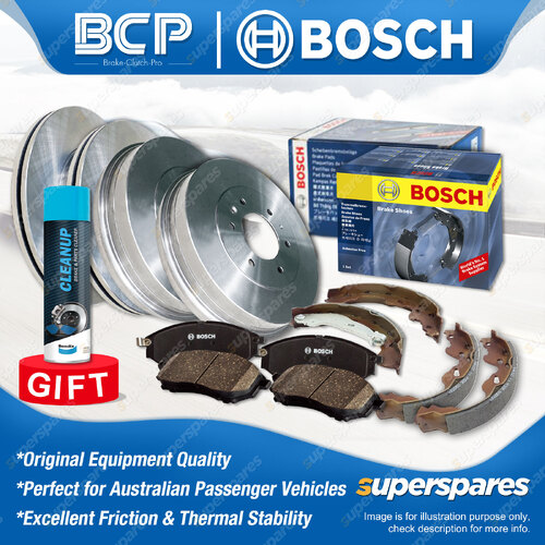 F+R BCP Brake Rotors Drums & Bosch Pads Shoes for Holden Rodeo RA 3.0L 96KW