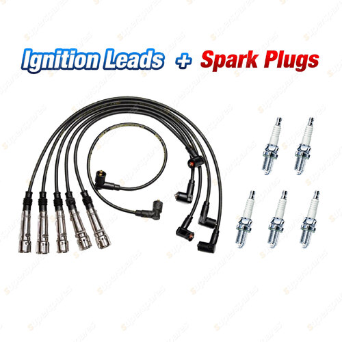 Bosch Ignition Leads + 5 x Denso TT Spark Plugs for Audi 100 C3 44 NF I5 2.3L