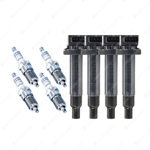 Bosch 4 Spark Plugs+4 Ignition Coil for Toyota Echo 1.5L 1NZFE I4 16V 80KW 99-05