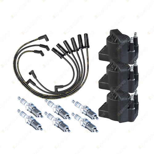 Bosch 6 Spark Plugs 3 Coils Lead Kit for Holden Commodore Police VS 3.8L V6