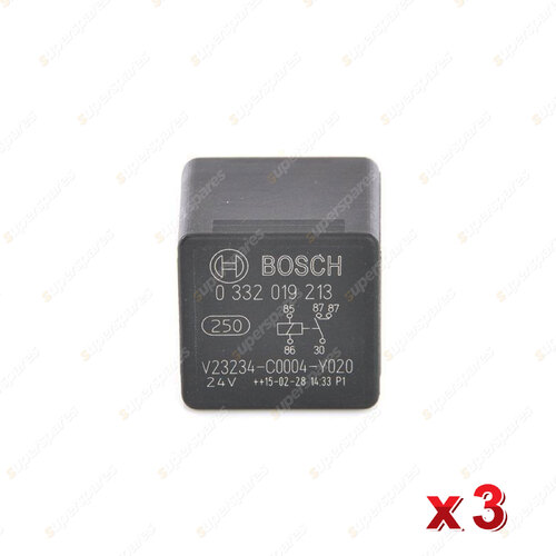 3 Pcs Bosch Mini Relays 0332019213 - 32 Ohm Rated Current 20A Voltage 24V