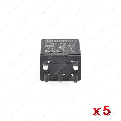 5 Pcs Bosch Main Relays 0986AH0113 - 5 Pin Rated Current 30A Voltage 12V