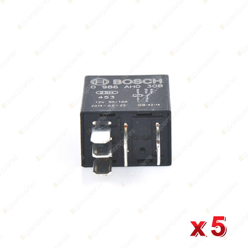 5 Pcs Bosch Main Relays 0986AH0308 - 5 Pin Rated Current 30A Voltage 12V