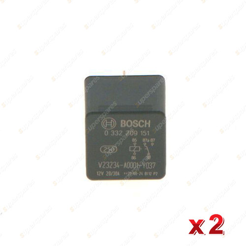 2 x Bosch Main Relays 0332209151 - 5 Pin 16 Ohm Rated Current 30A Voltage 12V