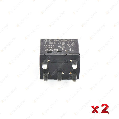 2 x Bosch Main Relays 0986AH0113 - 5 Pin Rated Current 30A Voltage 12V