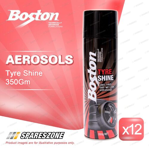 12 x Boston Tyre Shine Maintenance Aerosol Sprays 350G Tire Care and Protection