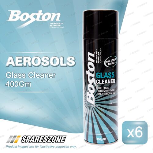 6 x Boston Glass Cleaner Maintenance Aerosol Sprays 400G Powerful Removing Dirt