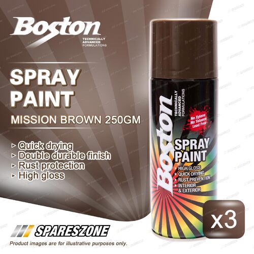 3 x Boston Mission Brown Spray Paint Cans 250 Gram Quick Drying Rust Protection