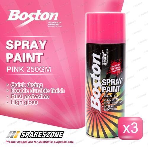 3 x Boston Pink Spray Paint Cans 250 Gram Quick Drying Rust Protection