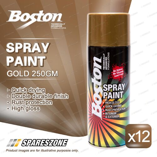 12 x Boston Gold Spray Paint Cans 250 Gram High Gloss Rust Protection