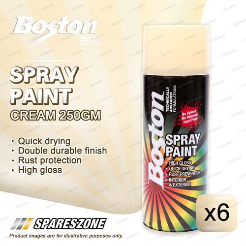 6 x Boston Cream Spray Paint Cans 250 Gram Quick Drying Rust Protection