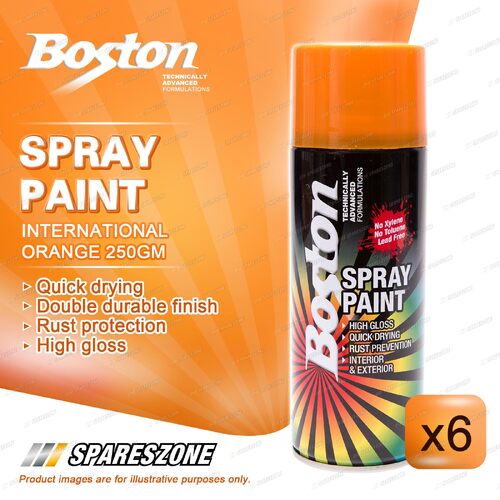 6 x Boston International Orange Spray Paint Cans 250 Gram Rust Protection