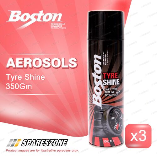 3 x Boston Tyre Shine Maintenance Aerosol 350 Gram Tire Care and Protection