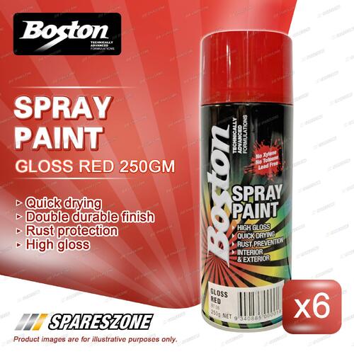 6 x Boston Gloss Red Spray Paint Can 250 Gram High Gloss Rust Protection