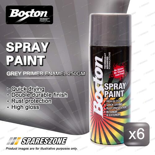 6 x Boston Grey Primer Enamel Spray Paint Can 250g High Gloss Rust Protection