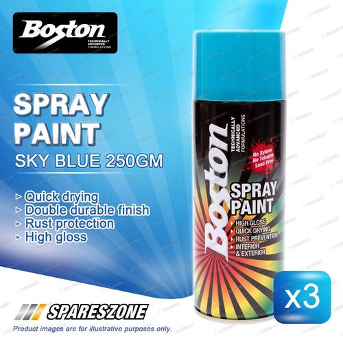 3 x Boston Sky Blue Spray Paint Can 250 Gram High Gloss Rust Protection