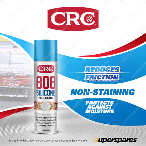 1 x CRC 808 Silicone Spray 330g / 500ml for Multi-Surface Protection