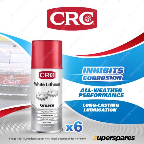 6 x CRC White Lithium Grease Lubricant Protectant 300g/450ml for Metal