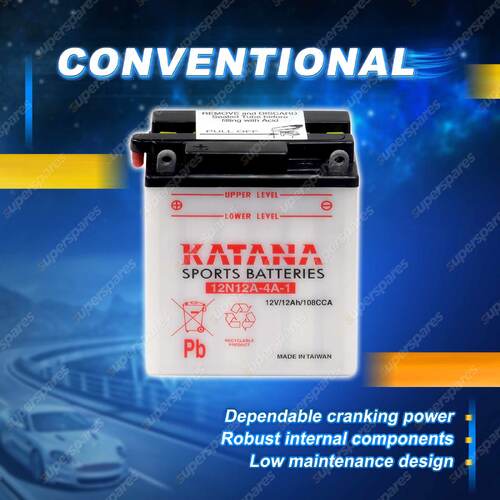 Katana Sports Battery - 12V 108CCA 12Ah Conventional for Case J I M-80