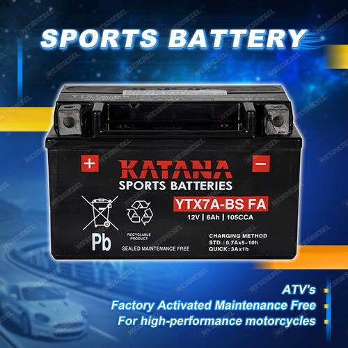 Katana Sports Battery - 12V 105CCA 6Ah for Suzuki Various Models Motorcycle