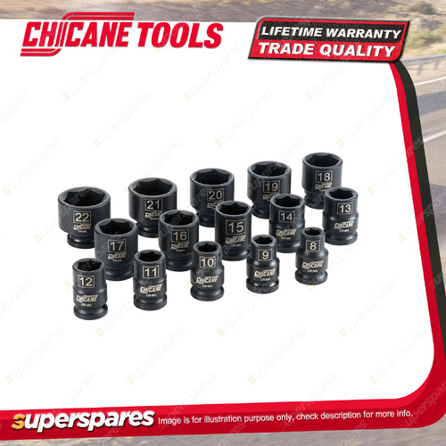 15 Pcs of Chicane 3/8" Drive 6Pt Metric Impact Socket Set - Cr-Mo Steel