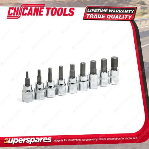 9 Pcs of Chicane 3/8" Drive Metric Hex Bits Socket Set - Chrome Vanadium Steel