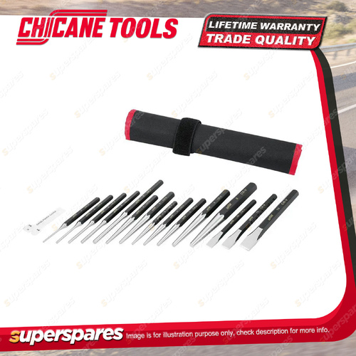 16 Pcs of Chicane Punch & Chisel Set - Heat Treated Chrome Vanadium Steel