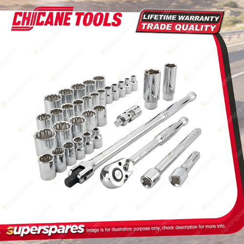 35 Pcs of Chicane 3/8" Drive Socket Set - Chrome Plated Chrome Vanadium Steel