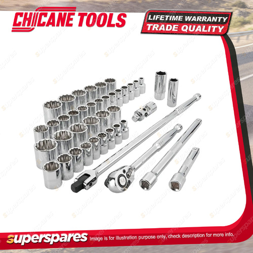 42 Pcs of Chicane 1/2" Drive Socket Set - Chrome Plated Chrome Vanadium Steel