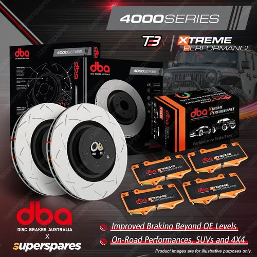 DBA Front 4000 T3 Slotted Brake Rotors & Xtreme Pads for Ford Falcon FG X 5.0