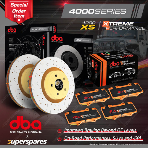 DBA Front 4000 XS Gold Brake Rotors & Xtreme Pads for Ford Territory SX SY Turbo