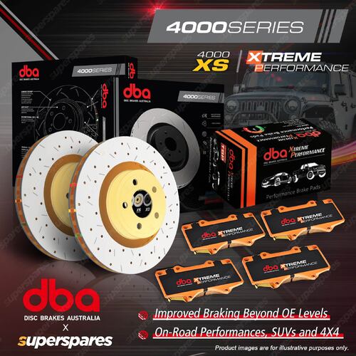 DBA Front 4000 XS Gold Brake Rotors & Xtreme Pads for Subaru Impreza GC8 2.0L