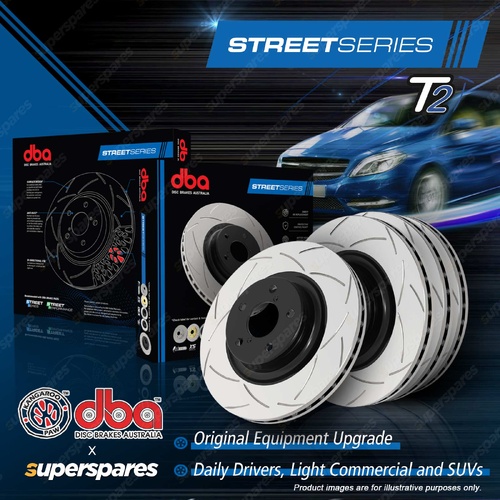 DBA Front + Rear Street T2 Slotted Brake Rotors for Daimler Double Six Sovereign