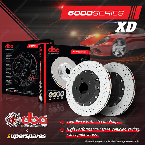 2x DBA Front 5000 XD Fully Assy 2-Piece Silver Hat Disc Rotors for Audi A3 S3 8V