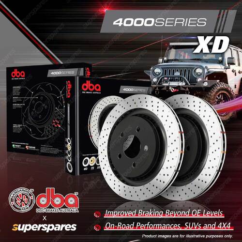 2x DBA Rear 4000 XD Drilled Dimpled Disc Brake Rotors for Hyundai Santa DM DMA