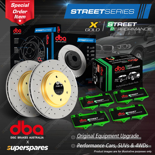 DBA Front X-Gold Brake Rotors & Performance Pads for Ford Focus LT 2.5 XR5 Turbo