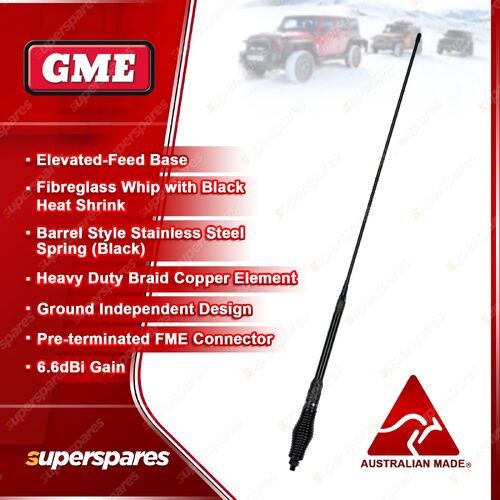 GME 970mm Elevated-Feed Black Antenna HD 6.6dBi Gain - UHF Black Spring