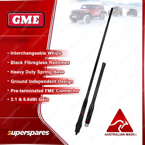 GME Heavy Duty All Terrain UHF CB Radio Antenna Pack 2.1 & 6.6dBi Gain - Black