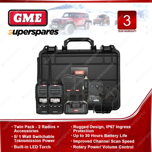 GME 5/1 Watt UHF CB Handheld Radio - Twin Pack IP67 Ingress Protection