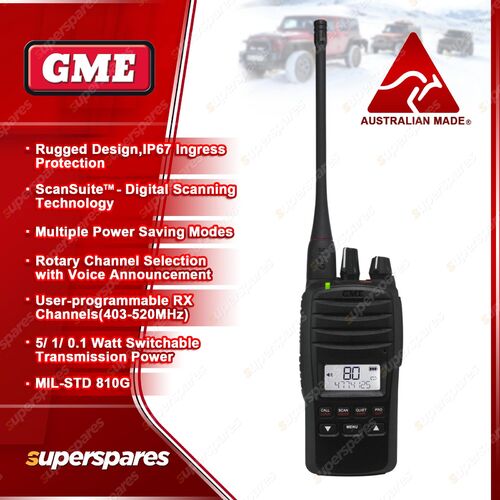 GME 5 Watt UHF CB Handheld Radio - IP67 With Vice Announcement 5 Year Warranty